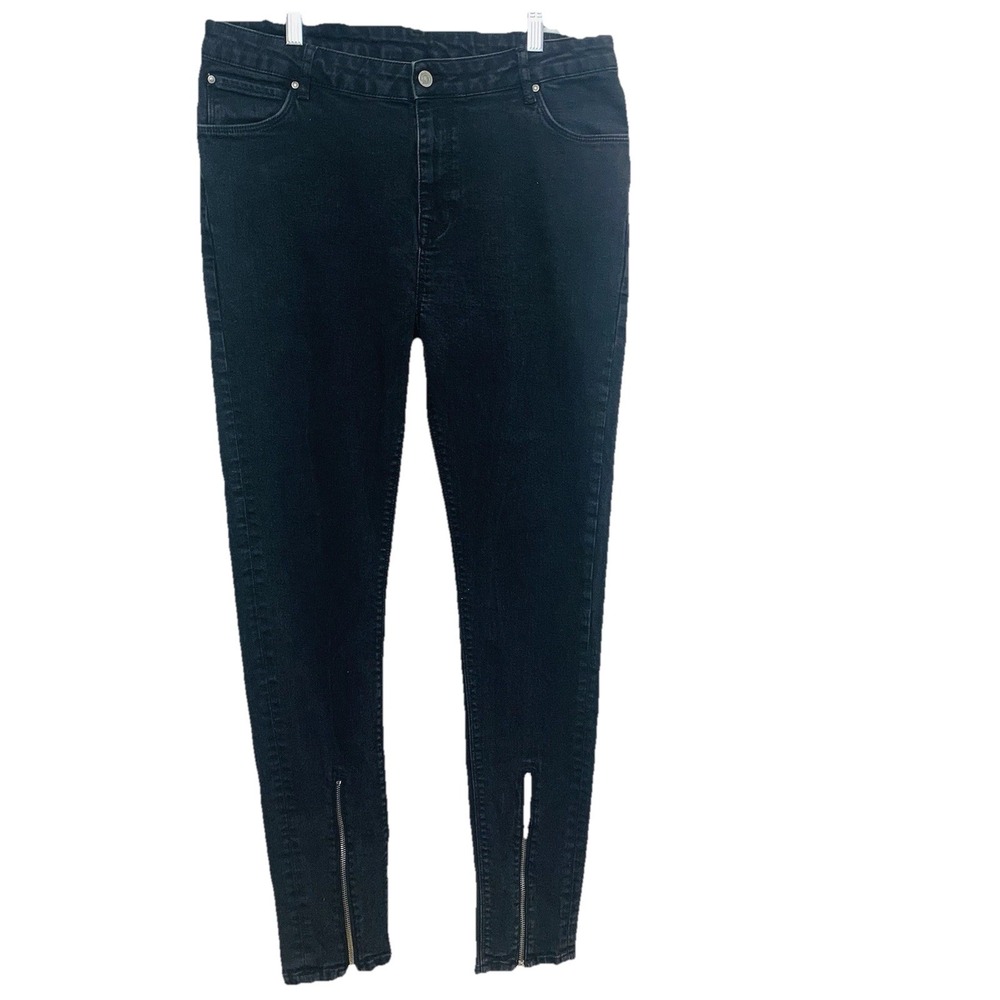 Asos Jeans Men 38 Black Moto Skinny Pockets Stretch Zip Ankle Casual Retro 30"